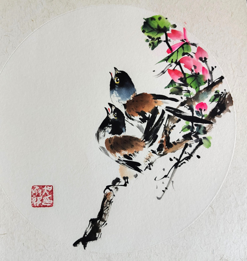 Two sparrows in song