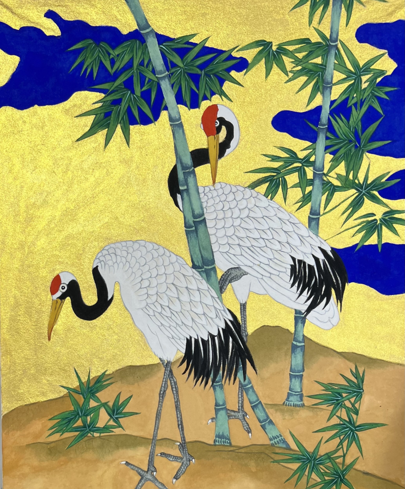 Crane and bamboo