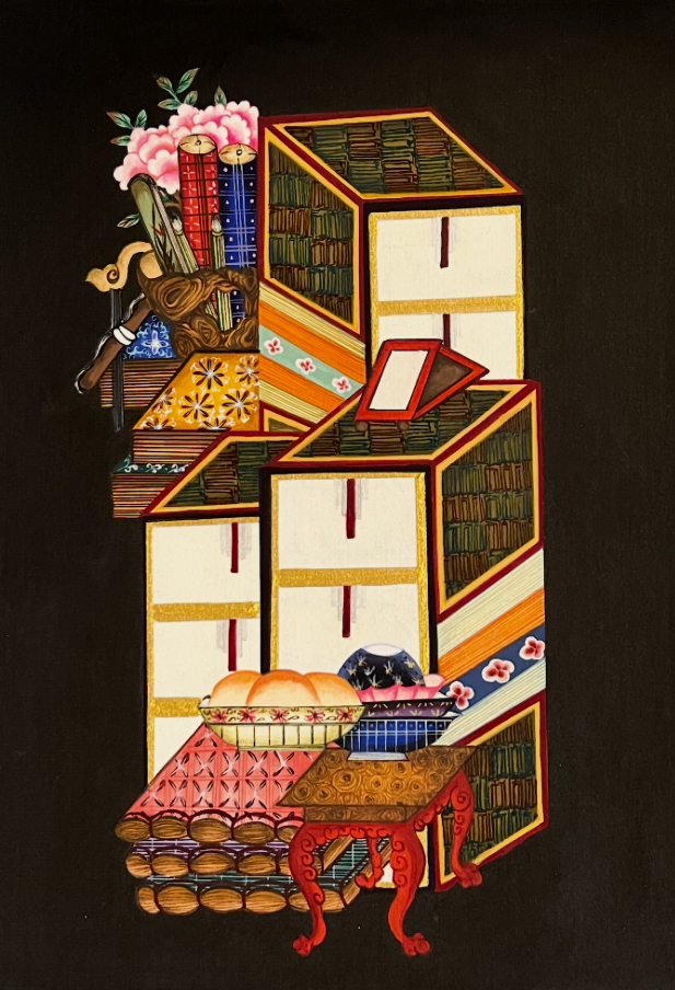 Still life of books and scholarly objects